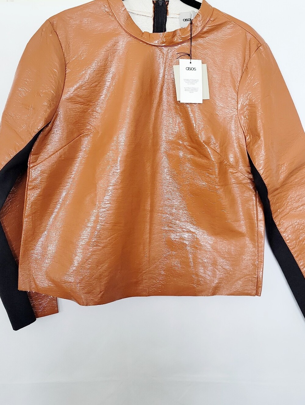 NEW ASOS glossy tan faux-leather top